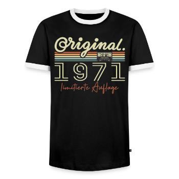 Original 1971 Vintage 1971 Birthday Retro 1971 - Men's Ringer Shirt - black/white - Front - AI Model Female 172 light (172cm) & AI Model Male 178 light (178cm)