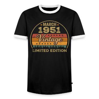 Vintage march 1951 birthday march 1951 retro 1951 - Men's Ringer Shirt - black/white - Front - AI Model Female 172 light (172cm) & AI Model Male 178 light (178cm)
