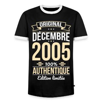 20th Anniversary - Original - December 2005 - Men's Ringer Shirt - black/white - Front - AI Model Female 172 light (172cm) & AI Model Male 178 light (178cm)