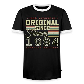 Awesome since February 1984 - Men's Ringer Shirt - black/white - Front - AI Model Female 172 light (172cm) & AI Model Male 178 light (178cm)