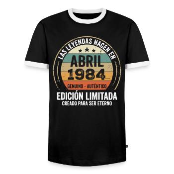 Avril 1984 Cadeau 42e Anniversaire Avril 1984 - T-shirt contrasté Homme - noir/blanc - Devant - AI Model Female 172 light (172cm) & AI Model Male 178 light (178cm)