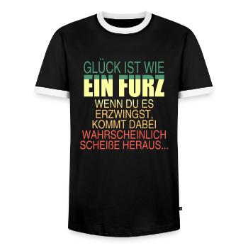Glück ist wie ein Furz! - Männer Kontrast-T-Shirt - Schwarz/Weiß - Vorne - AI Model Female 172 light (172cm) & AI Model Male 178 light (178cm)