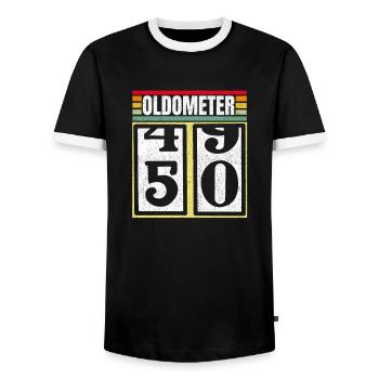 Oldometer 49 50 Funny 50th Birthday Retro Gift - Men's Ringer Shirt - black/white - Front - AI Model Female 172 light (172cm) & AI Model Male 178 light (178cm)