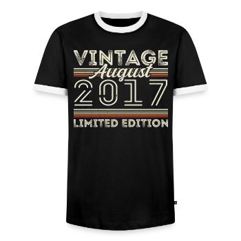 August 2017 Legend since August 2017 Vintage 2017 - Men's Ringer Shirt - black/white - Front - AI Model Female 172 light (172cm) & AI Model Male 178 light (178cm)