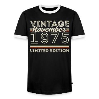 Né en novembre 1975 Anniversaire : novembre 1975 - T-shirt contrasté Homme - noir/blanc - Devant - AI Model Female 172 light (172cm) & AI Model Male 178 light (178cm)