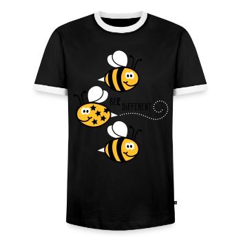 Be different - be yourself - Bee - Bee - 3C - Men's Ringer Shirt - black/white - Front - AI Model Female 172 light (172cm) & AI Model Male 178 light (178cm)