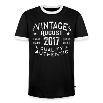 August 2017 Birthday Gift August 2017 Retro - Men's Ringer Shirt - black/white - Front - AI Model Female 172 light (172cm) & AI Model Male 178 light (178cm)