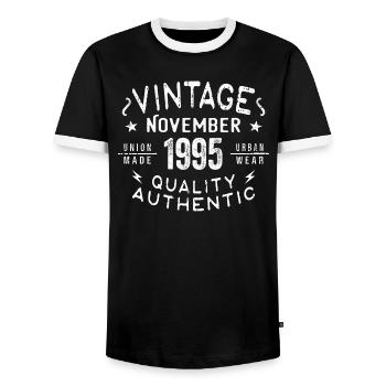 November 1995 Birthday present in November 1995 - Men's Ringer Shirt - black/white - Front - AI Model Female 172 light (172cm) & AI Model Male 178 light (178cm)