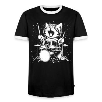 Rock Music Cat Funny Humor Gift Idea - Men's Ringer Shirt - black/white - Front - AI Model Female 172 light (172cm) & AI Model Male 178 light (178cm)