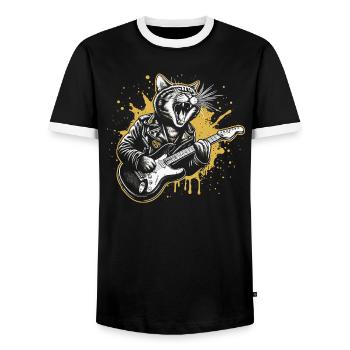 Rock Music Cat Funny Humor Gift Idea - Men's Ringer Shirt - black/white - Front - AI Model Female 172 light (172cm) & AI Model Male 178 light (178cm)