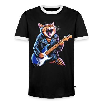 Rock Music Cat Funny Humor Gift Idea - Men's Ringer Shirt - black/white - Front - AI Model Female 172 light (172cm) & AI Model Male 178 light (178cm)