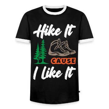Hike It Cause I Like It - Men's Ringer Shirt - black/white - Front - AI Model Female 172 light (172cm) & AI Model Male 178 light (178cm)