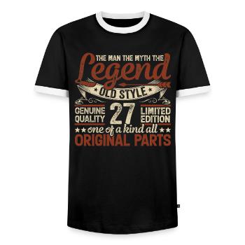 27 years old, Legends 1997 Vintage 1997 Anniversary - Men's Ringer Shirt - black/white - Front - AI Model Female 172 light (172cm) & AI Model Male 178 light (178cm)