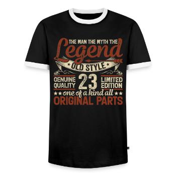 23 Jahre alt, Legenden 2001 Jahrgang 2001 Jubiläum - Männer Kontrast-T-Shirt - Schwarz/Weiß - Vorne - AI Model Female 172 light (172cm) & AI Model Male 178 light (178cm)