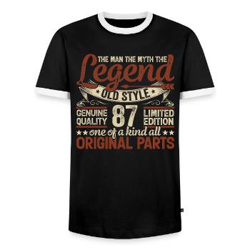 87 years old, legends 1937 vintage 1937 anniversary - Men's Ringer Shirt - black/white - Front - AI Model Female 172 light (172cm) & AI Model Male 178 light (178cm)