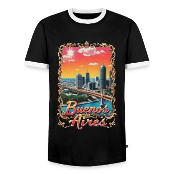 Buenos Aires Skyline – Argentine Cityscape - Men's Ringer Shirt - black/white - Front - AI Model Female 172 light (172cm) & AI Model Male 178 light (178cm)