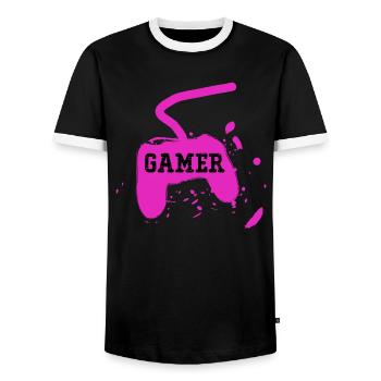 Joueur Console de jeux - T-shirt contrasté Homme - noir/blanc - Devant - AI Model Female 172 light (172cm) & AI Model Male 178 light (178cm)