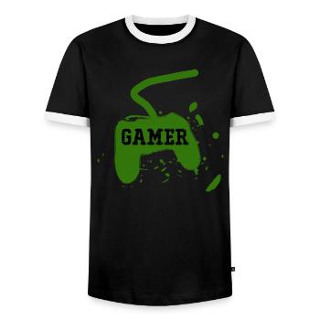 Gamer-Spielkonsole - Männer Kontrast-T-Shirt - Schwarz/Weiß - Vorne - AI Model Female 172 light (172cm) & AI Model Male 178 light (178cm)