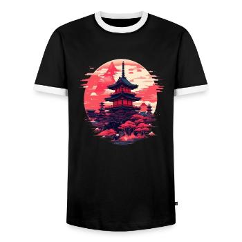Enchanté dans le noir: Japan City - T-shirt contrasté Homme - noir/blanc - Devant - AI Model Female 172 light (172cm) & AI Model Male 178 light (178cm)