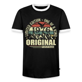 Original 1976 Vintage Retro Jahrgang 1976 geboren - Männer Kontrast-T-Shirt - Schwarz/Weiß - Vorne - AI Model Female 172 light (172cm) & AI Model Male 178 light (178cm)