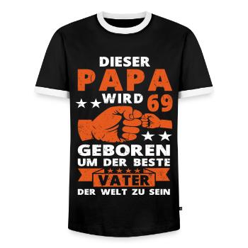 Papa 69 Geburtstag Vater 69 Jahre Spruch - Männer Kontrast-T-Shirt - Schwarz/Weiß - Vorne - AI Model Female 172 light (172cm) & AI Model Male 178 light (178cm)