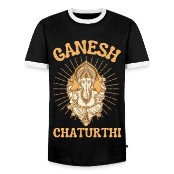 Ganesh Chaturthi Hidouisme - T-shirt contrasté Homme - noir/blanc - Devant - AI Model Female 172 light (172cm) & AI Model Male 178 light (178cm)