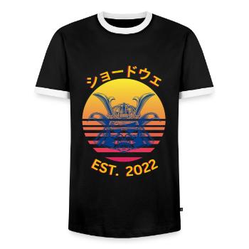 桜の日本語 1 - T-shirt contrasté Homme - noir/blanc - Devant - AI Model Female 172 light (172cm) & AI Model Male 178 light (178cm)