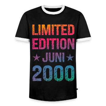 Limited Edition Birthday Party Vintage 2000 - Men's Ringer Shirt - black/white - Front - AI Model Female 172 light (172cm) & AI Model Male 178 light (178cm)