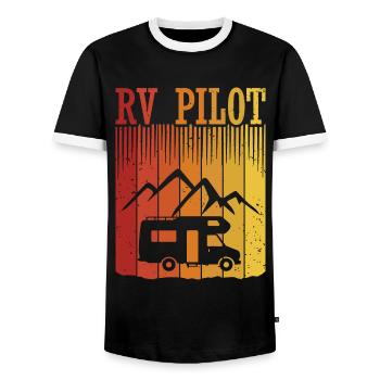 RV Pilot Camping Motorhome Travel Vacation - Men's Ringer Shirt - black/white - Front - AI Model Female 172 light (172cm) & AI Model Male 178 light (178cm)