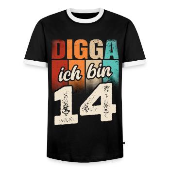 Digga Ich Bin 14 Jahre 14. Geburtstag - Männer Kontrast-T-Shirt - Schwarz/Weiß - Vorne - AI Model Female 172 light (172cm) & AI Model Male 178 light (178cm)