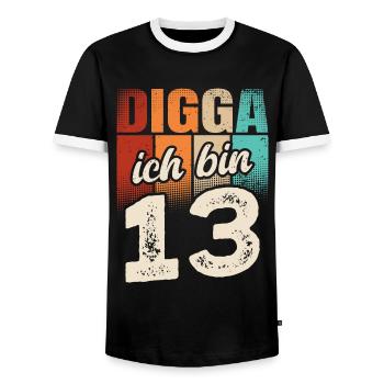 Digga Ich Bin 13 Jahre 13. Geburtstag - Männer Kontrast-T-Shirt - Schwarz/Weiß - Vorne - AI Model Female 172 light (172cm) & AI Model Male 178 light (178cm)