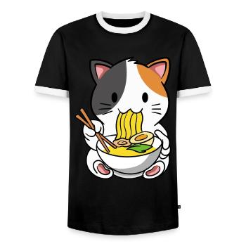 Chat Ramen Soupe de nouilles - T-shirt contrasté Homme - noir/blanc - Devant - AI Model Female 172 light (172cm) & AI Model Male 178 light (178cm)
