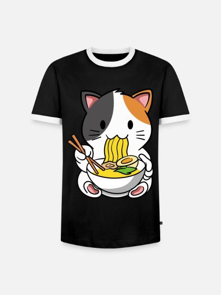 Cat ramen noodle soup - Men's Ringer Shirt - black/white
