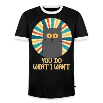 You do what I want, cat gray retro vintage for - Men's Ringer Shirt - black/white - Front - AI Model Female 172 light (172cm) & AI Model Male 178 light (178cm)