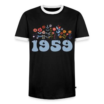 1959 Floral Pattern 1959 Floral Theme Flowers 1959 - Men's Ringer Shirt - black/white - Front - AI Model Female 172 light (172cm) & AI Model Male 178 light (178cm)