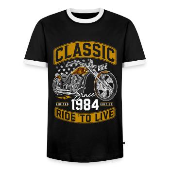 1984 Vintage Moto Motard Motard - T-shirt contrasté Homme - noir/blanc - Devant - AI Model Female 172 light (172cm) & AI Model Male 178 light (178cm)
