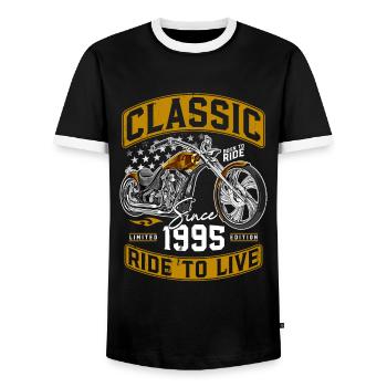 1995 Vintage Motorcycle Biker Motorcyclist - Men's Ringer Shirt - black/white - Front - AI Model Female 172 light (172cm) & AI Model Male 178 light (178cm)