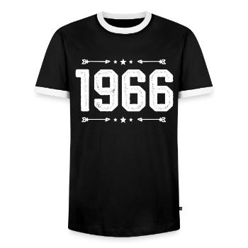 Millésime 1966 Millésime 59ème anniversaire 1966. - T-shirt contrasté Homme - noir/blanc - Devant - AI Model Female 172 light (172cm) & AI Model Male 178 light (178cm)