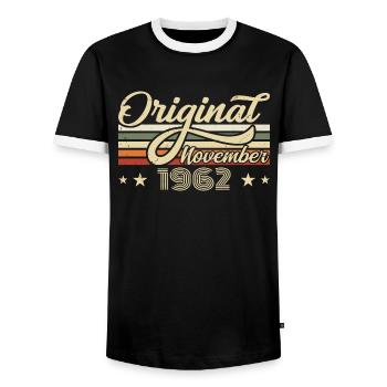 Novembre 1962 Cadeau d’anniversaire Novembre 1962 - T-shirt contrasté Homme - noir/blanc - Devant - AI Model Female 172 light (172cm) & AI Model Male 178 light (178cm)