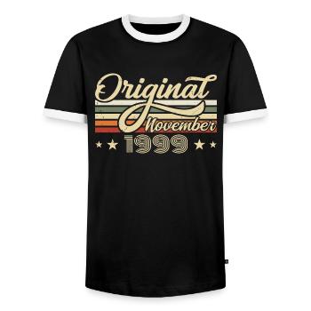 Novembre 1999 Cadeau d’anniversaire Novembre 1999 - T-shirt contrasté Homme - noir/blanc - Devant - AI Model Female 172 light (172cm) & AI Model Male 178 light (178cm)