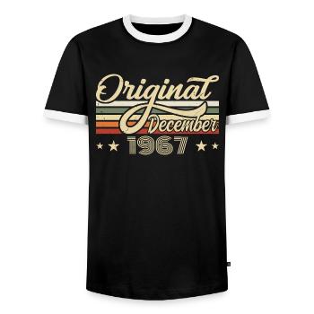 December 1967 - Birthday present December 1967 - Men's Ringer Shirt - black/white - Front - AI Model Female 172 light (172cm) & AI Model Male 178 light (178cm)