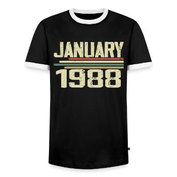January 1988 - Birthday Gift January 1988 - Men's Ringer Shirt - black/white - Front - AI Model Female 172 light (172cm) & AI Model Male 178 light (178cm)