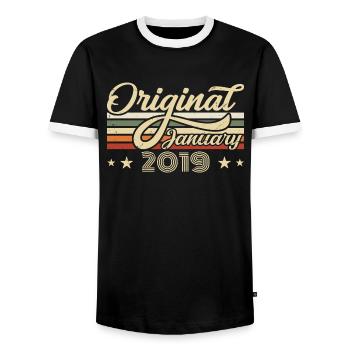 Anniversaire Janvier 2019 Janvier Né en Janvier - T-shirt contrasté Homme - noir/blanc - Devant - AI Model Female 172 light (172cm) & AI Model Male 178 light (178cm)