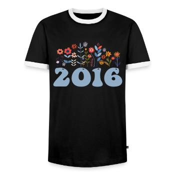 2016 Floral Pattern 2016 Floral Theme Flowers 2016 - Men's Ringer Shirt - black/white - Front - AI Model Female 172 light (172cm) & AI Model Male 178 light (178cm)