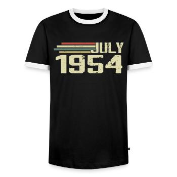 Birthday July 1954 Year 1954 July Year 1954 - Men's Ringer Shirt - black/white - Front - AI Model Female 172 light (172cm) & AI Model Male 178 light (178cm)
