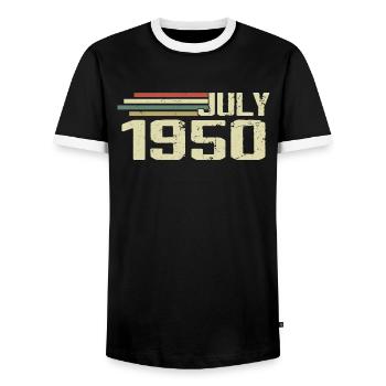 Anniversaire juillet 1950 Année 1950 juillet Né en 1950 - T-shirt contrasté Homme - noir/blanc - Devant - AI Model Female 172 light (172cm) & AI Model Male 178 light (178cm)