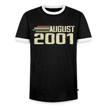 Born August 2001 Anniversary August 2001 Year - Men's Ringer Shirt - black/white - Front - AI Model Female 172 light (172cm) & AI Model Male 178 light (178cm)