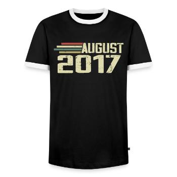 Born August 2017 Anniversary August 2017 Vintage - Men's Ringer Shirt - black/white - Front - AI Model Female 172 light (172cm) & AI Model Male 178 light (178cm)