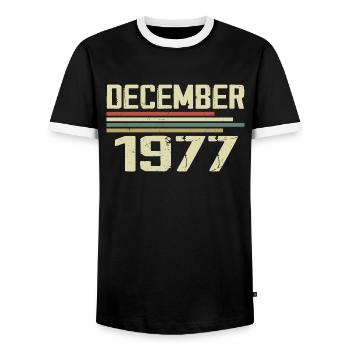December 1977 Vintage Retro Birthday - Men's Ringer Shirt - black/white - Front - AI Model Female 172 light (172cm) & AI Model Male 178 light (178cm)