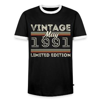 May 1991 Birthday 1991, Legendary since May 1991 - Men's Ringer Shirt - black/white - Front - AI Model Female 172 light (172cm) & AI Model Male 178 light (178cm)